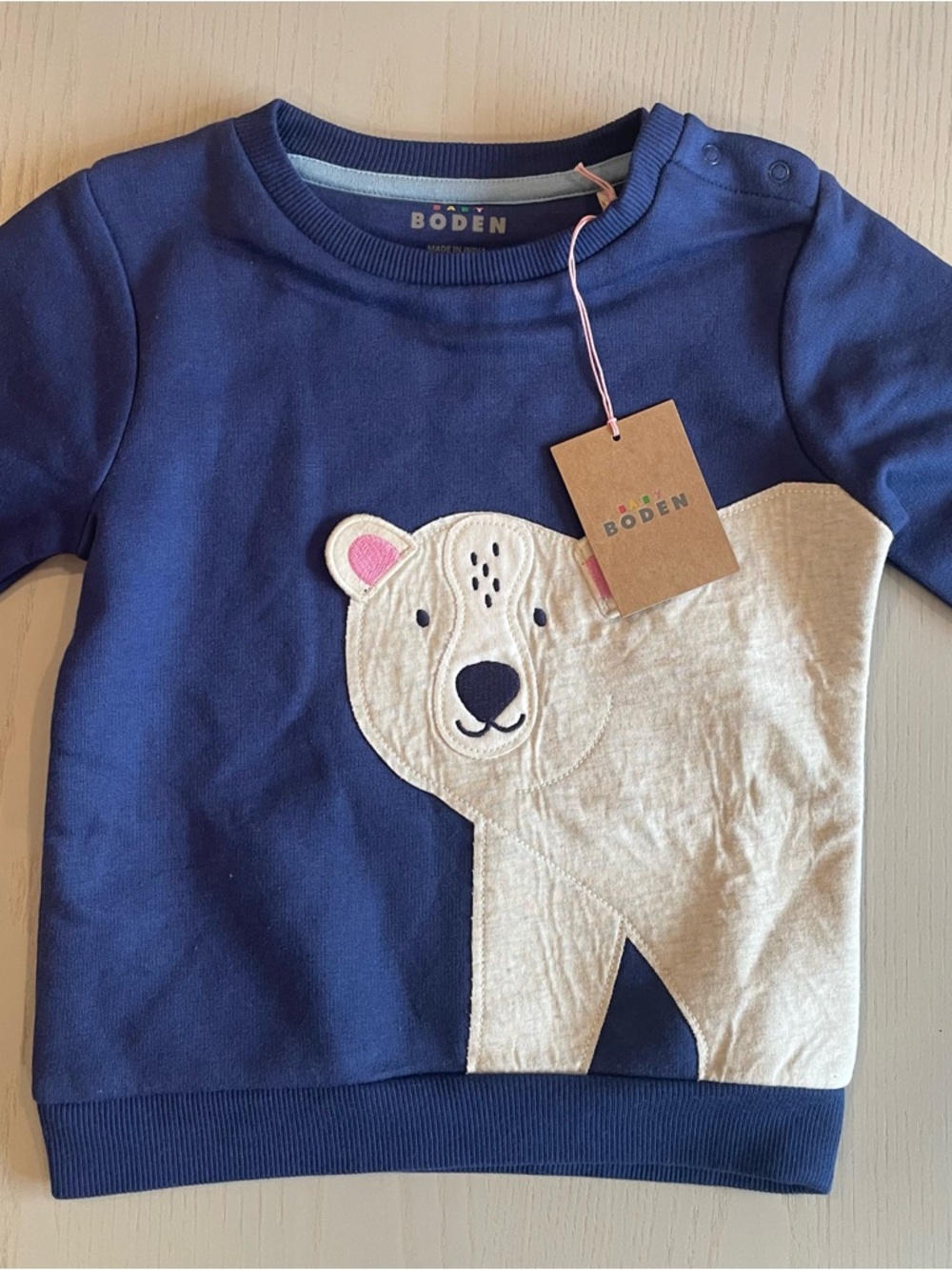 Baby Boden Polar Bear Applique Sweatshirt Blue Marl 2-3Y